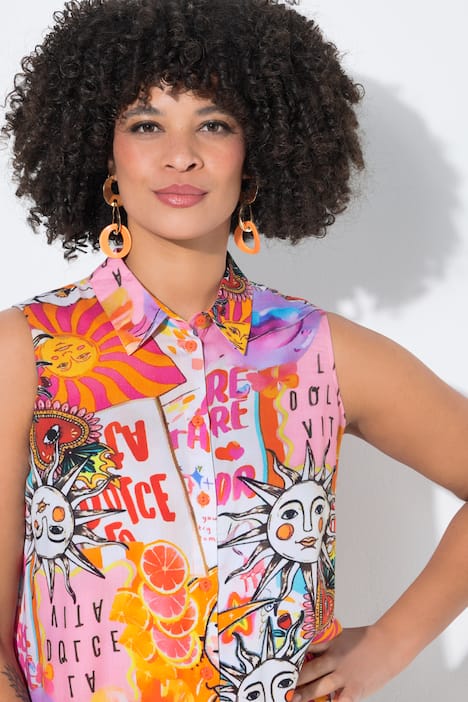 Bluse, A-Linie, ärmellos, Sonnen-Muster