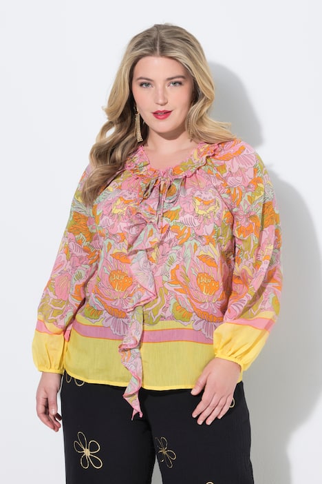 Bluse, bequeme Passform, Muster, Bordüren