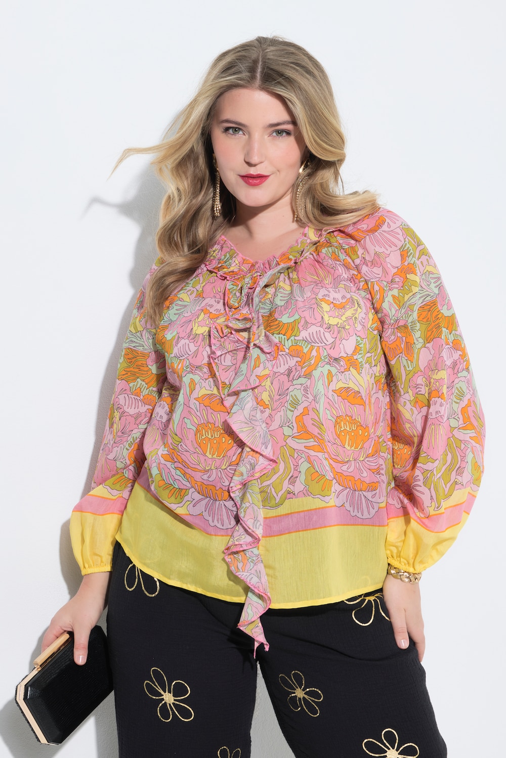 Bluse, bequeme Passform, Muster, Bordüren