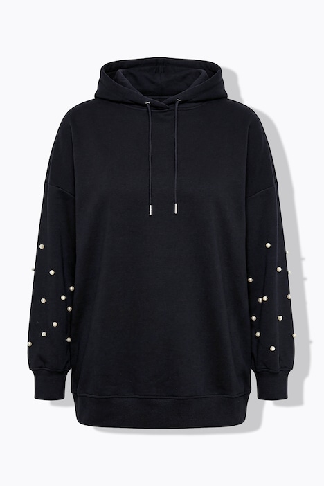 Bluza z kapturem, krój oversize, ozdobne koraliki