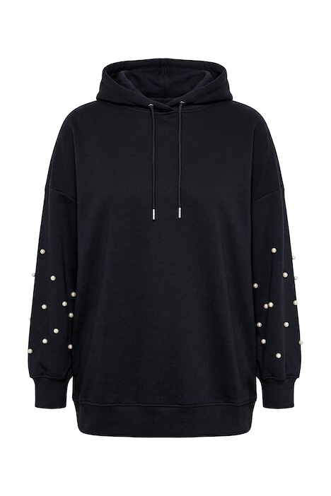 Mikina s kapucí, volný střih, dekorativní korálky, kapuce