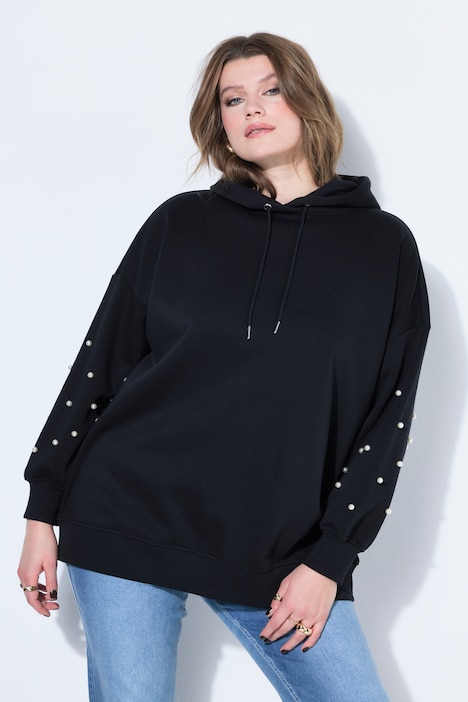 Bluza z kapturem, krój oversize, ozdobne koraliki