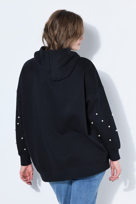Bluza z kapturem, krój oversize, ozdobne koraliki