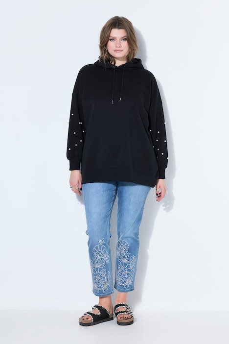 Bluza z kapturem, krój oversize, ozdobne koraliki