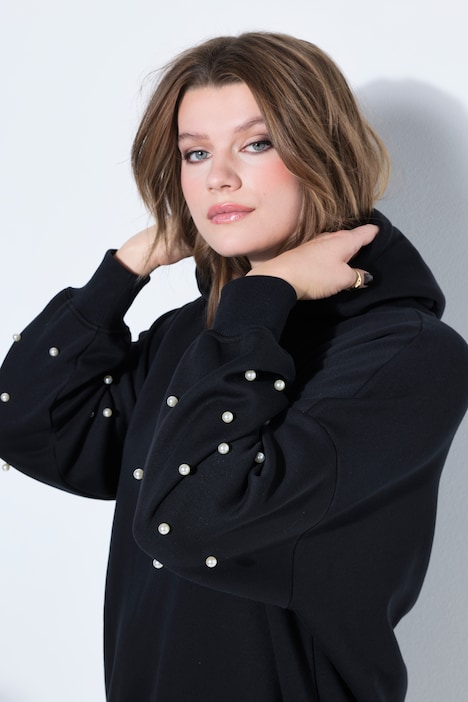 Bluza z kapturem, krój oversize, ozdobne koraliki
