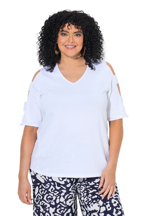 T-Shirt, Schulter-Cut-Outs, V-Ausschnitt, Halbarm