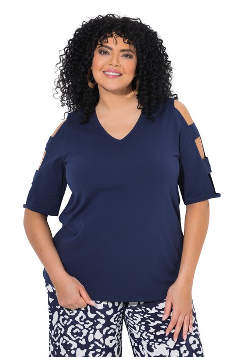 T-Shirt, Schulter-Cut-Outs, V-Ausschnitt, Halbarm