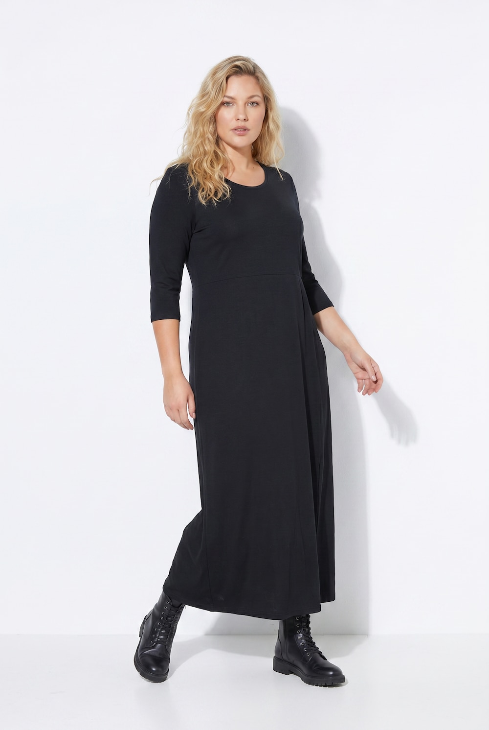 Maxikleid, Zierknoten, A-Linie, Rundhals, 3/4-Arm
