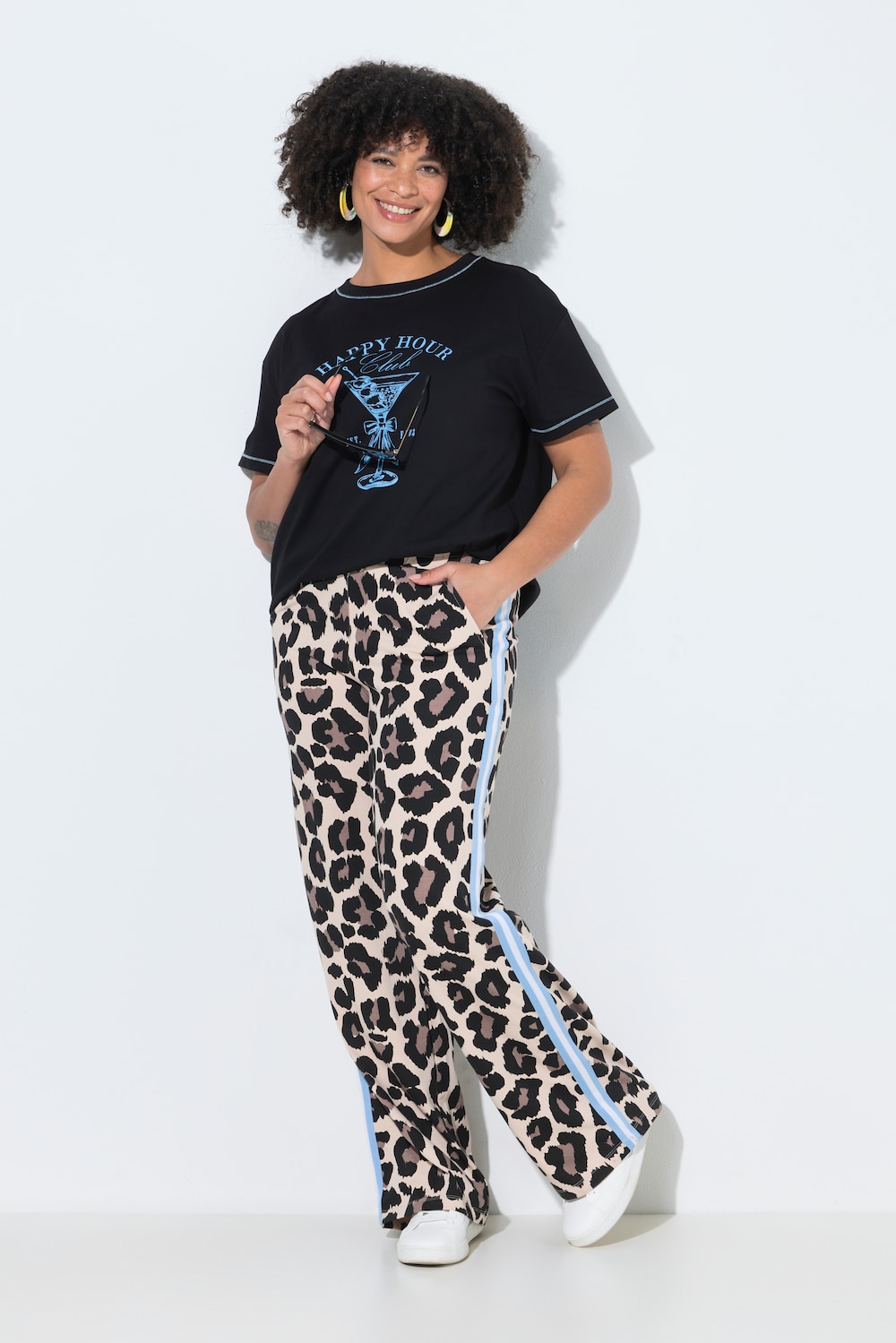 Sweathose, weites, gerades Bein, Leomuster, Seitenstreifen