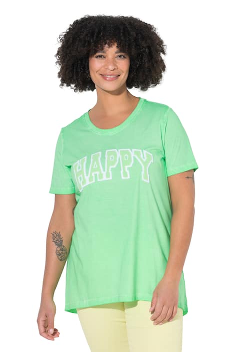 Tričko, áčkový střih, prané v oleji, aplikace Happy