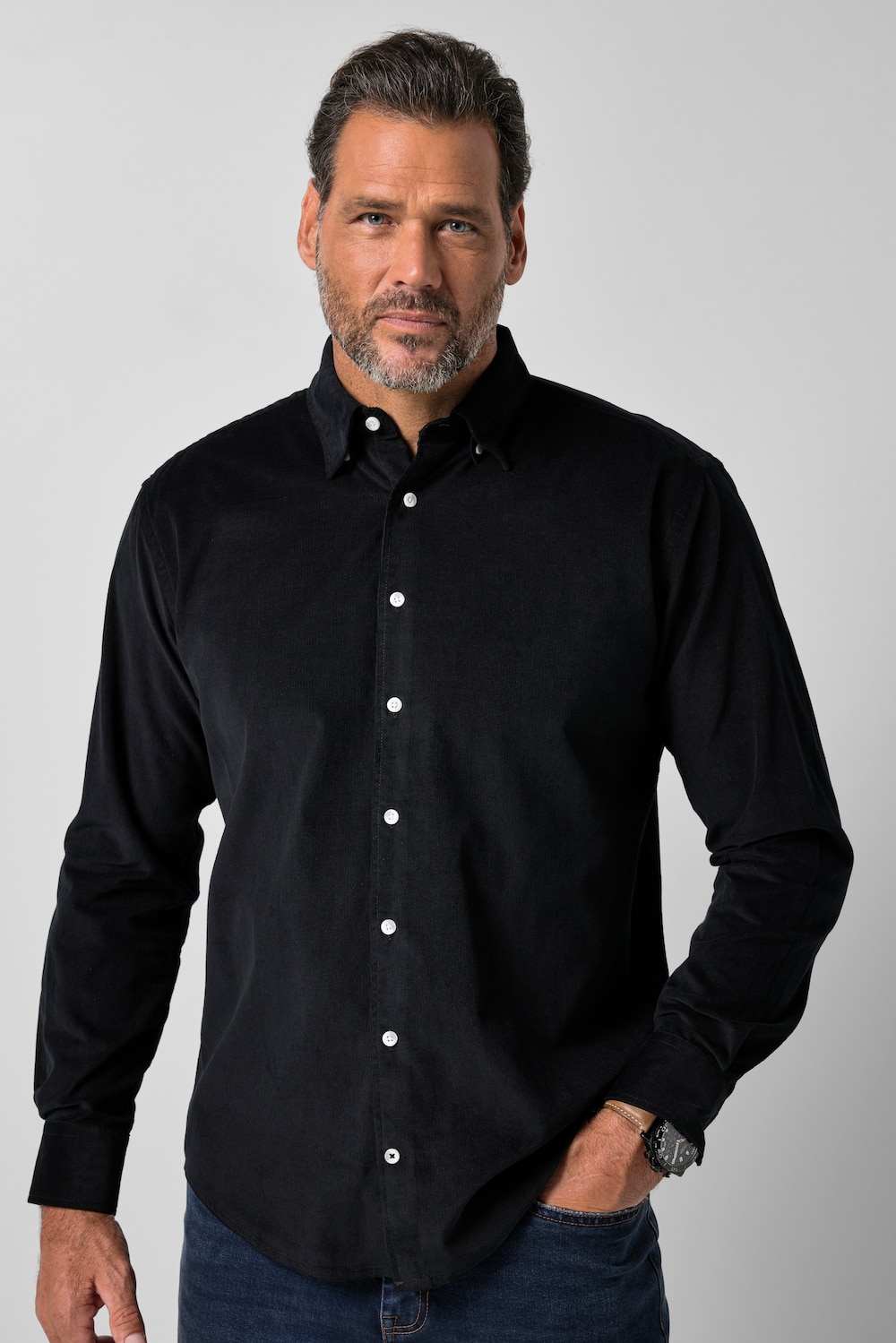 Cordhemd, Langarm, Modern Fit, verdeckter Buttondown-Kragen, bis 7 XL