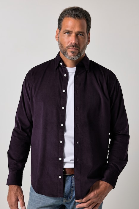 Chemise en velours côtelé, manches longues et col à pointes boutonnées (boutons dissimulés), coupe Modern Fit - jusqu'au 8 XL