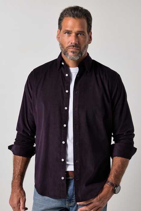 Chemise en velours côtelé, manches longues et col à pointes boutonnées (boutons dissimulés), coupe Modern Fit - jusqu'au 8 XL