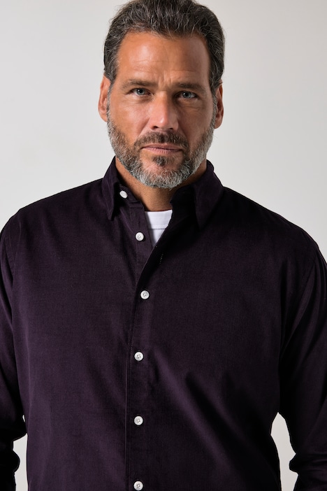 Chemise en velours côtelé, manches longues et col à pointes boutonnées (boutons dissimulés), coupe Modern Fit - jusqu'au 8 XL
