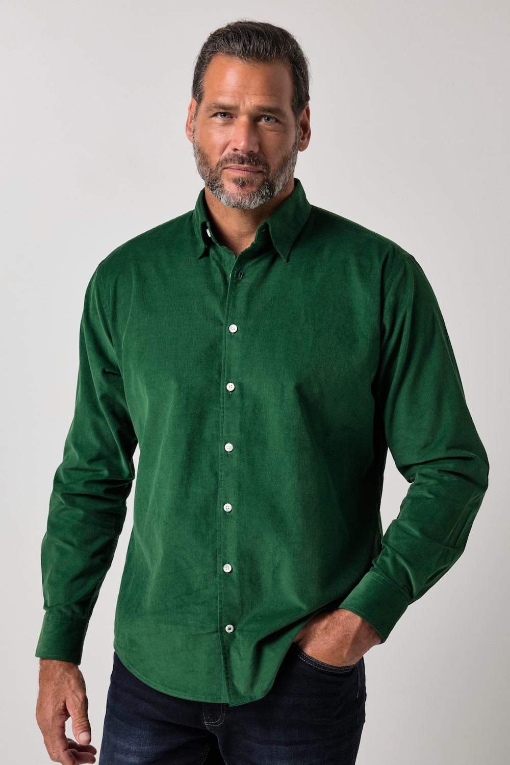Cordhemd, Langarm, Modern Fit, verdeckter Buttondown-Kragen, bis 7 XL