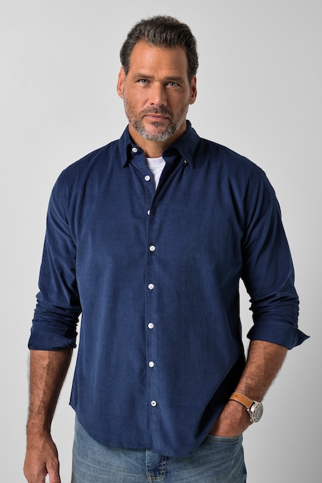 Chemise en velours côtelé, manches longues et col à pointes boutonnées (boutons dissimulés), coupe Modern Fit - jusqu'au 8 XL