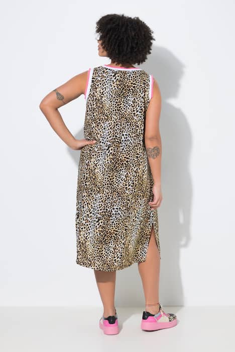 Midikleid, A-Linie, ärmellos, Leo-Muster, Zierbänder