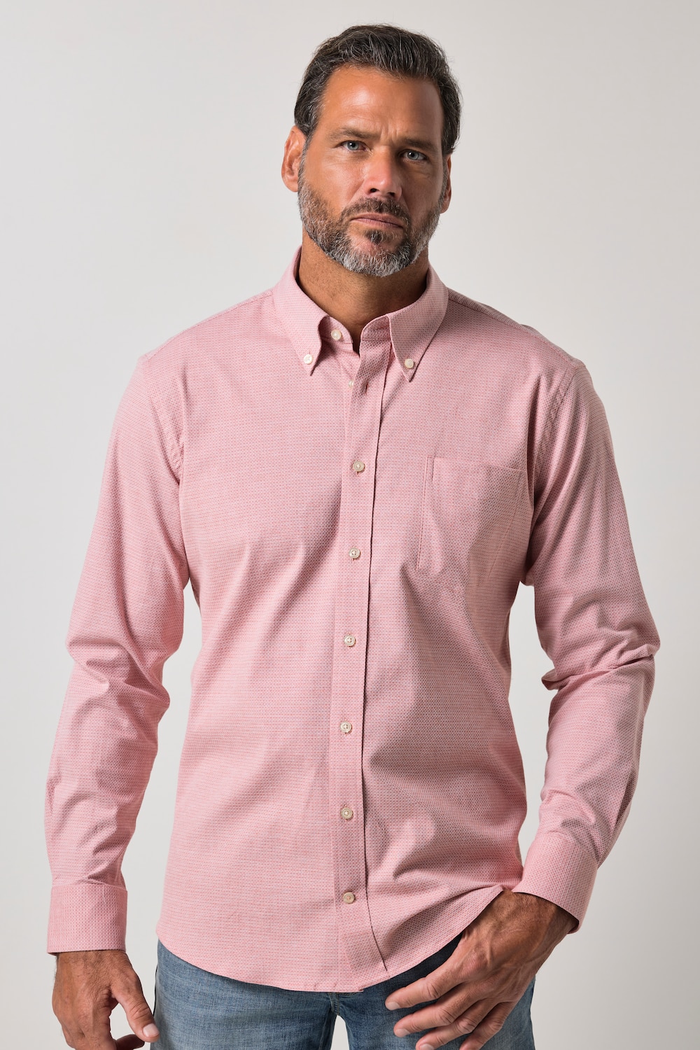 Skjorte, langærmet, moderne pasform, tekstureret, button-down krave, op til 8 XL