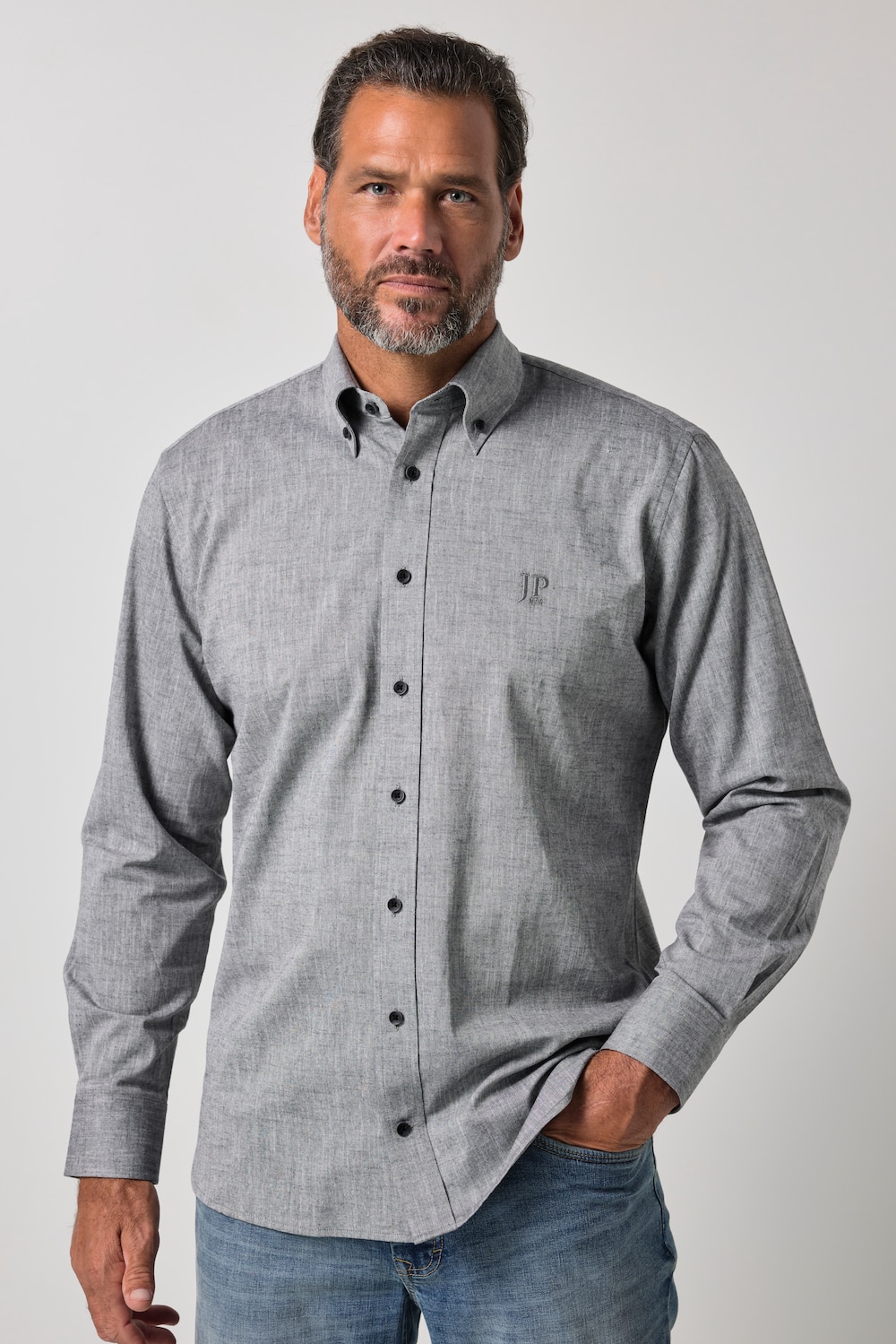 Hemd, Langarm, Modern Fit, Chambray, Buttondown-Kragen, bis 8 XL