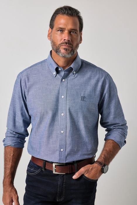 Košile, dlouhé rukávy, moderní střih, chambray, přehnutý límeček na knoflíky, do vel. 8XL