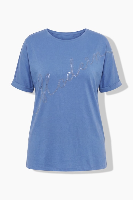 T-Shirt, Glitter-Schriftzug, Oversized, Rundhals, Halbarm