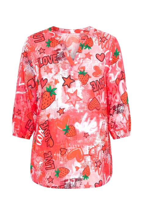 Halenka, áčkový střih, jahody a srdce, 3/4 rukáv