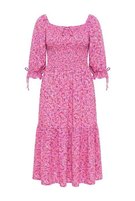 Midi šaty s pružným řasením, midi délka, minimalistický vzor, 3/4 nabírané rukávy