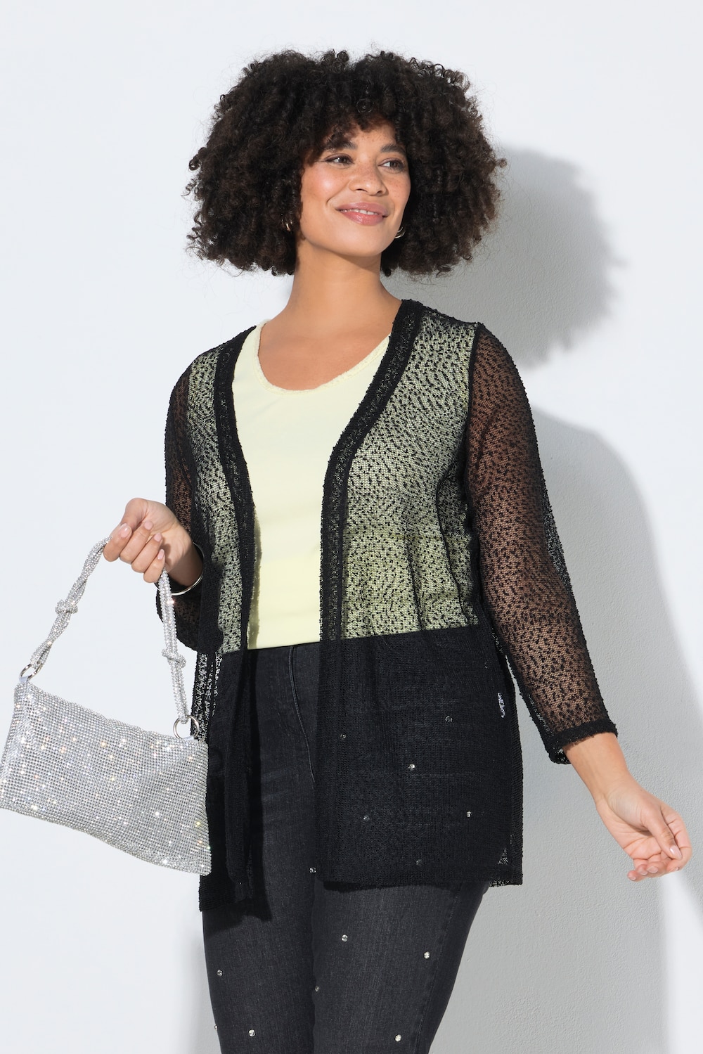 Strickjacke, Straight Fit, Lochmuster-Strick, offen