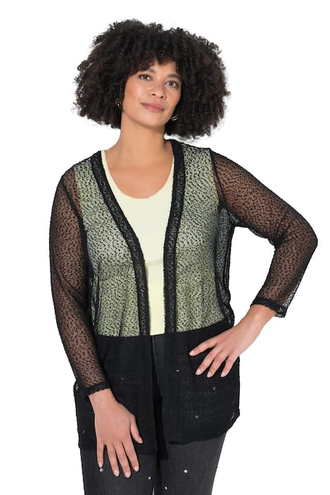 Kardigan, rovný střih, dírkovaný úplet, otevřený