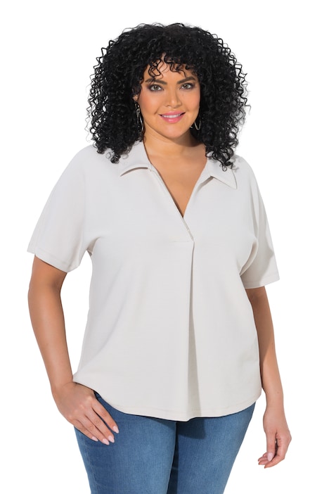 T-Shirt, Ziersteinborte, Oversized, Hemdkragen, Halbarm