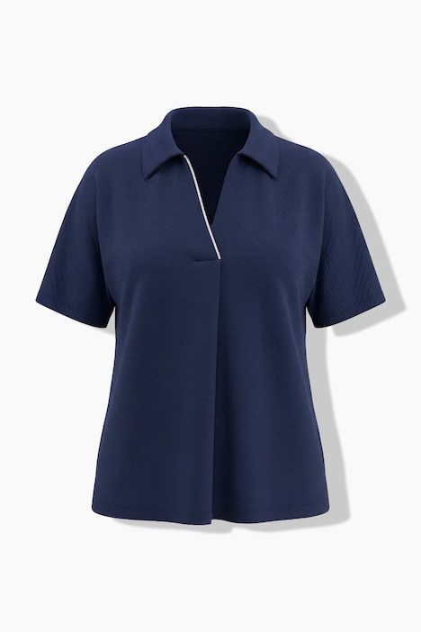 T-Shirt, Ziersteinborte, Oversized, Hemdkragen, Halbarm