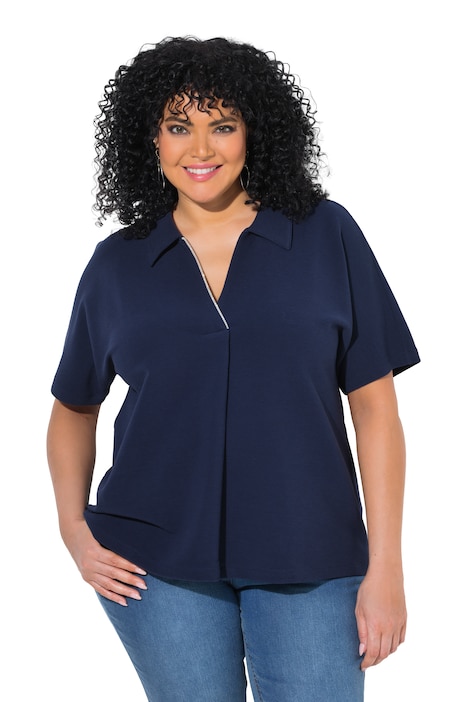 T-Shirt, Ziersteinborte, Oversized, Hemdkragen, Halbarm