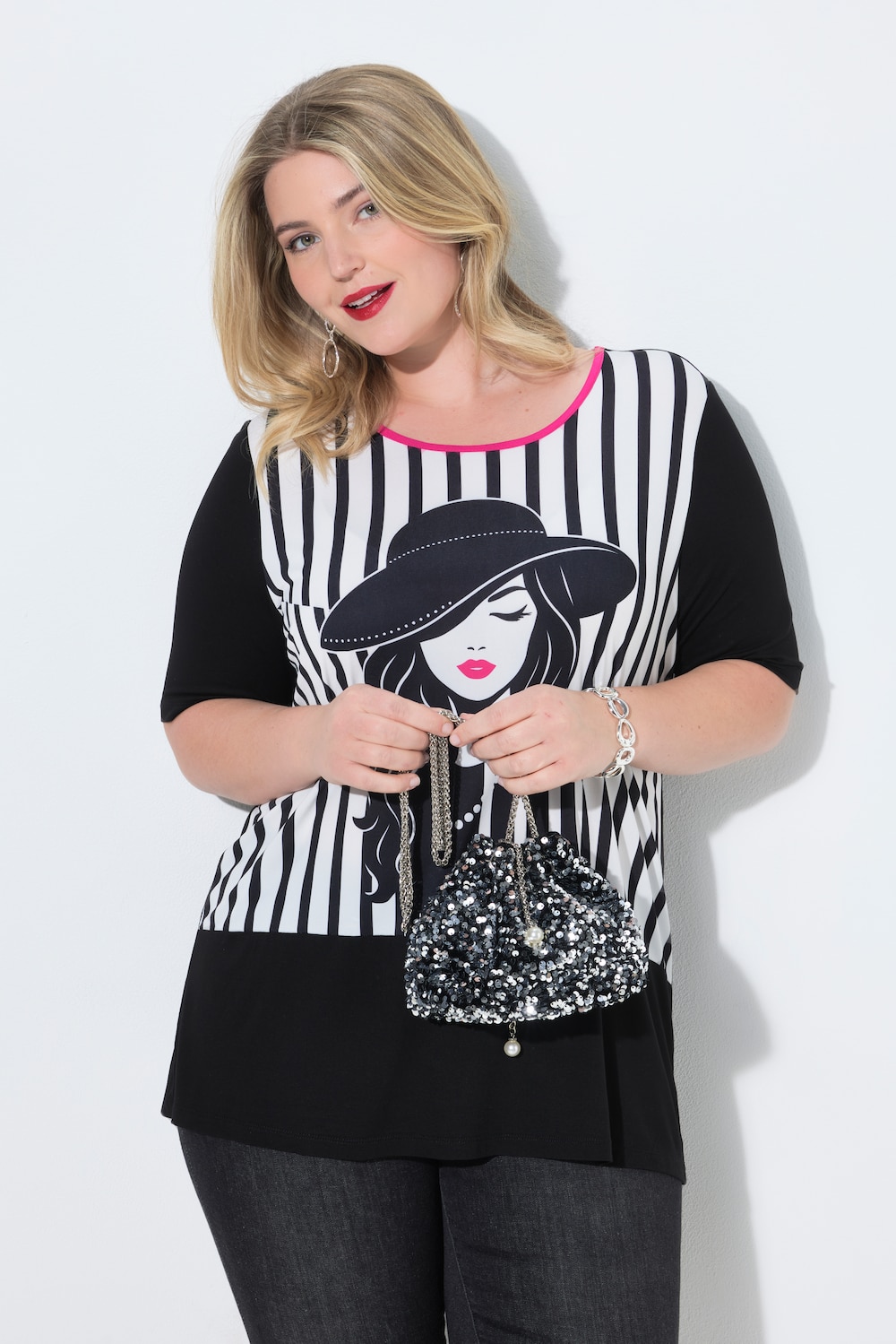 T-Shirt, A-Linie, Streifen und Frauen-Motiv