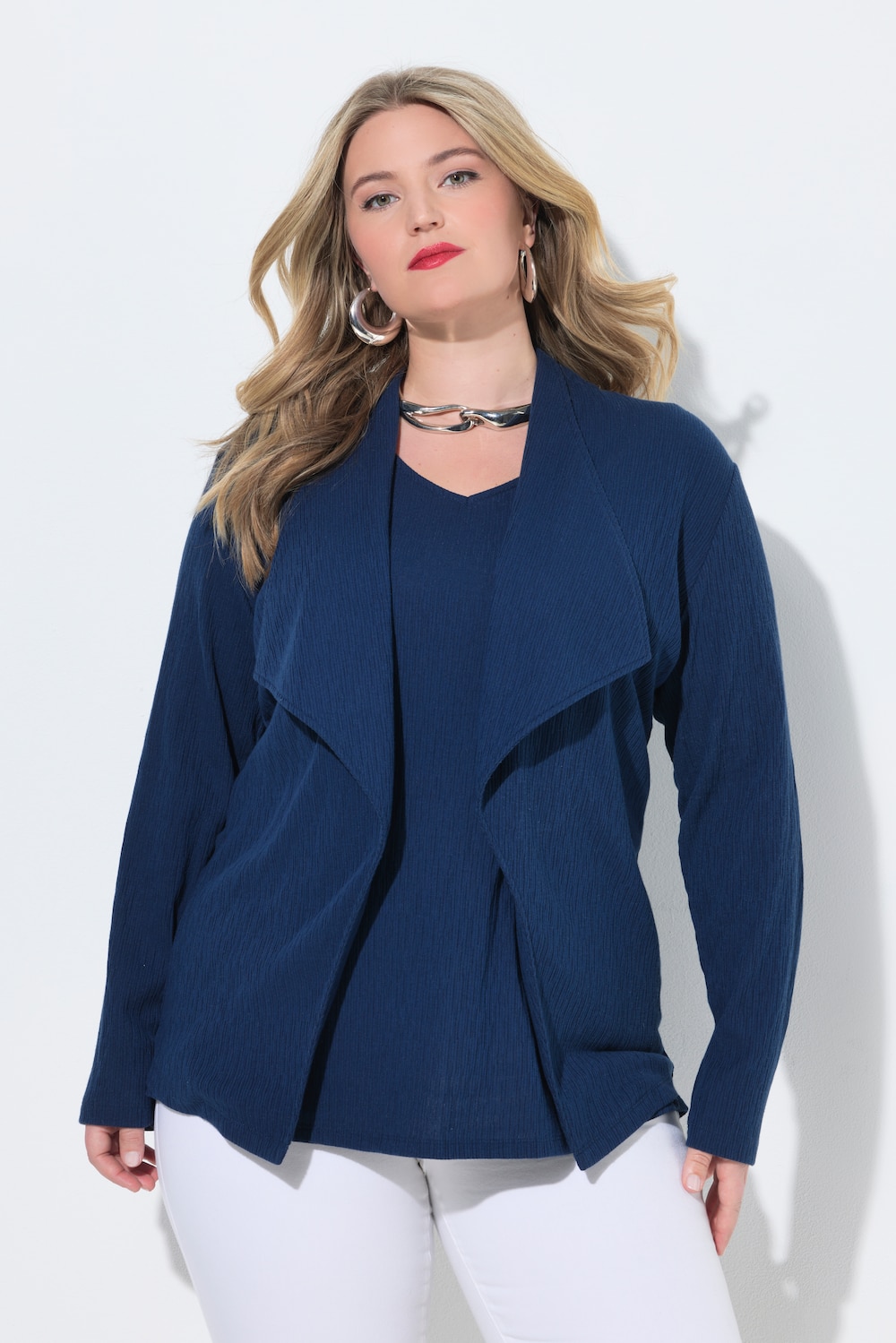 Jerseyjacke, offene Passform, Spatenkragen