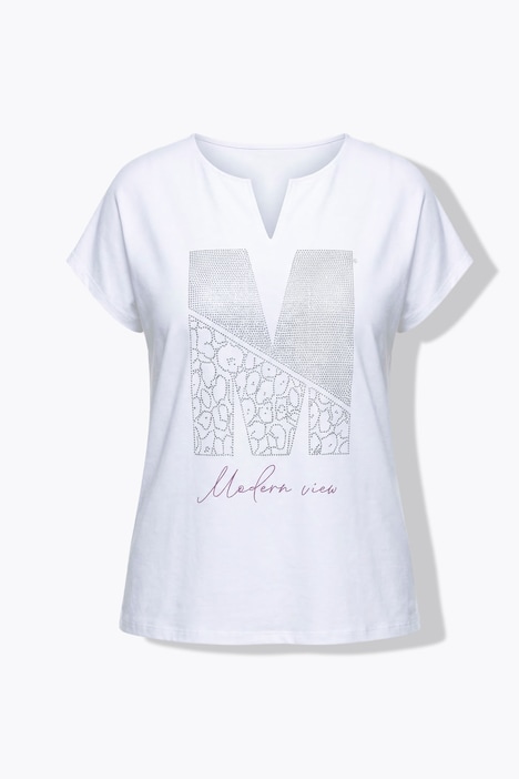 T-shirt, siersteentjes, oversized, tuniekhals, korte mouw