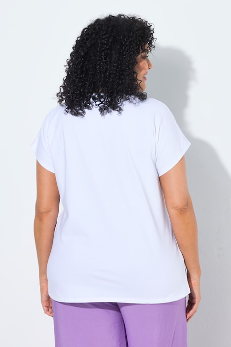 T-shirt, siersteentjes, oversized, tuniekhals, korte mouw