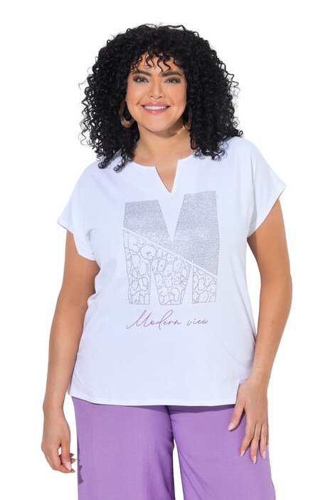 T-Shirt, Ziersteine, Oversized, Tunika-Ausschnitt, Halbarm