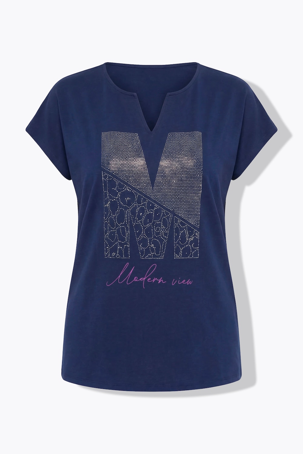 Stora storlekar T-shirt i oversize-modell med dekorstenar, Dam, blå, storlek: 46/48, Bomull, Ulla Popken