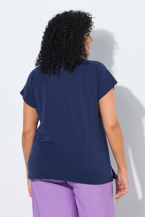 T-shirt, siersteentjes, oversized, tuniekhals, korte mouw