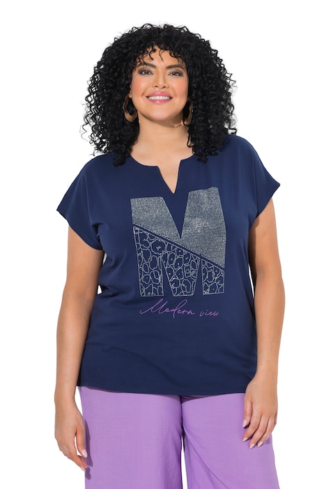 T-Shirt, Ziersteine, Oversized, Tunika-Ausschnitt, Halbarm