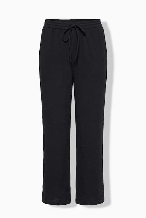 Mousseline broek, wijde rechte pijp, elastische tailleband