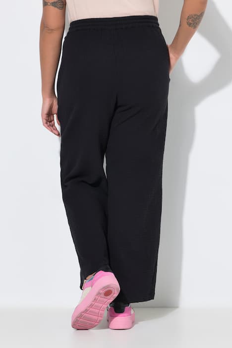 Mousseline broek, wijde rechte pijp, elastische tailleband