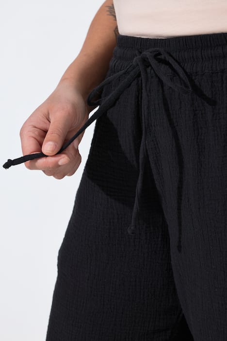 Mousseline broek, wijde rechte pijp, elastische tailleband