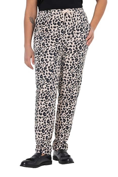 Tepláky, pohodlný volný střih, leopardí vzor, ozdobné švy