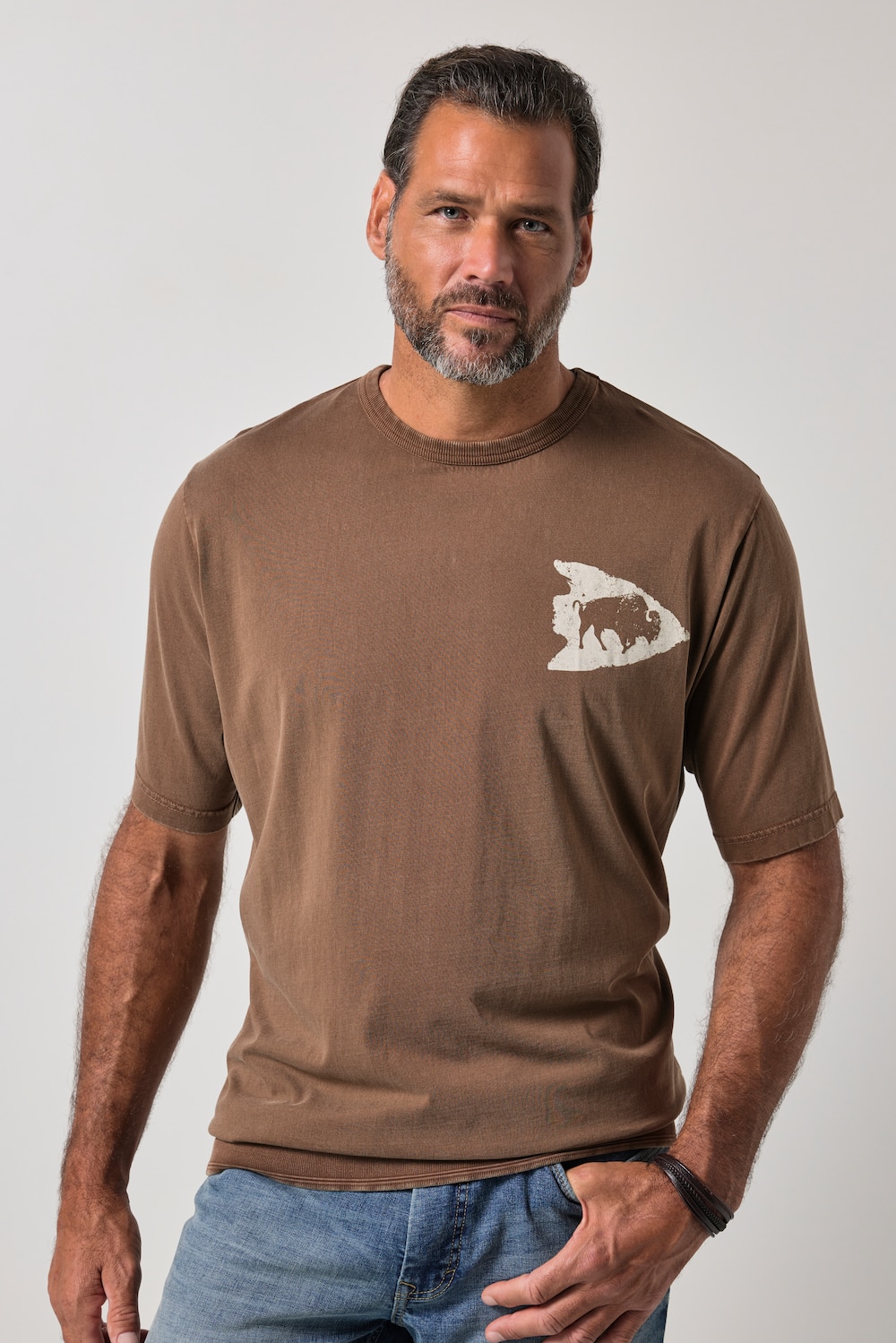 T-Shirt, Bauchfit, Halbarm, Vintage Look, Brustprint, XXL bis 8 XL