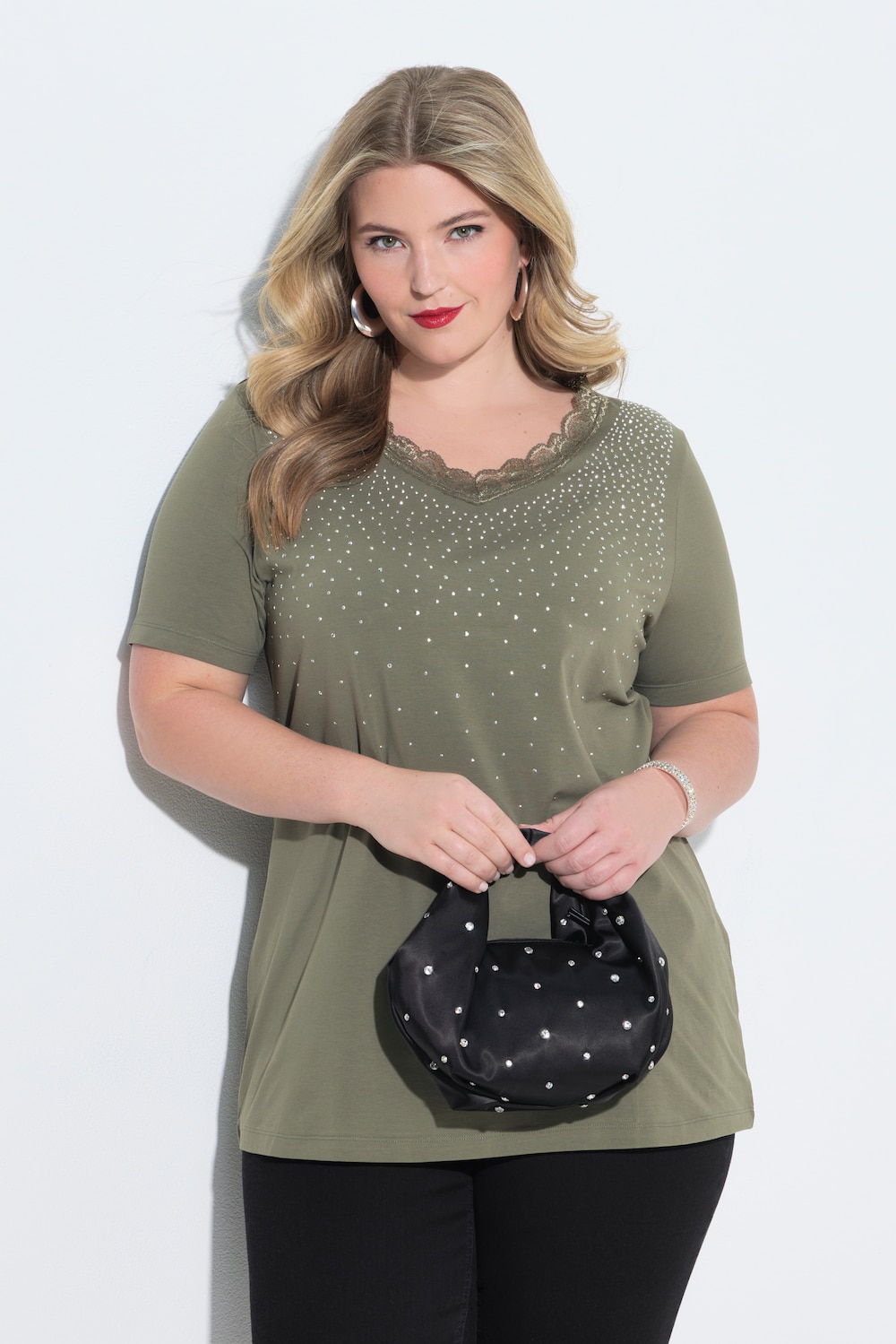 T-shirt, comfortabele pasvorm, verlopende glittersteentjes