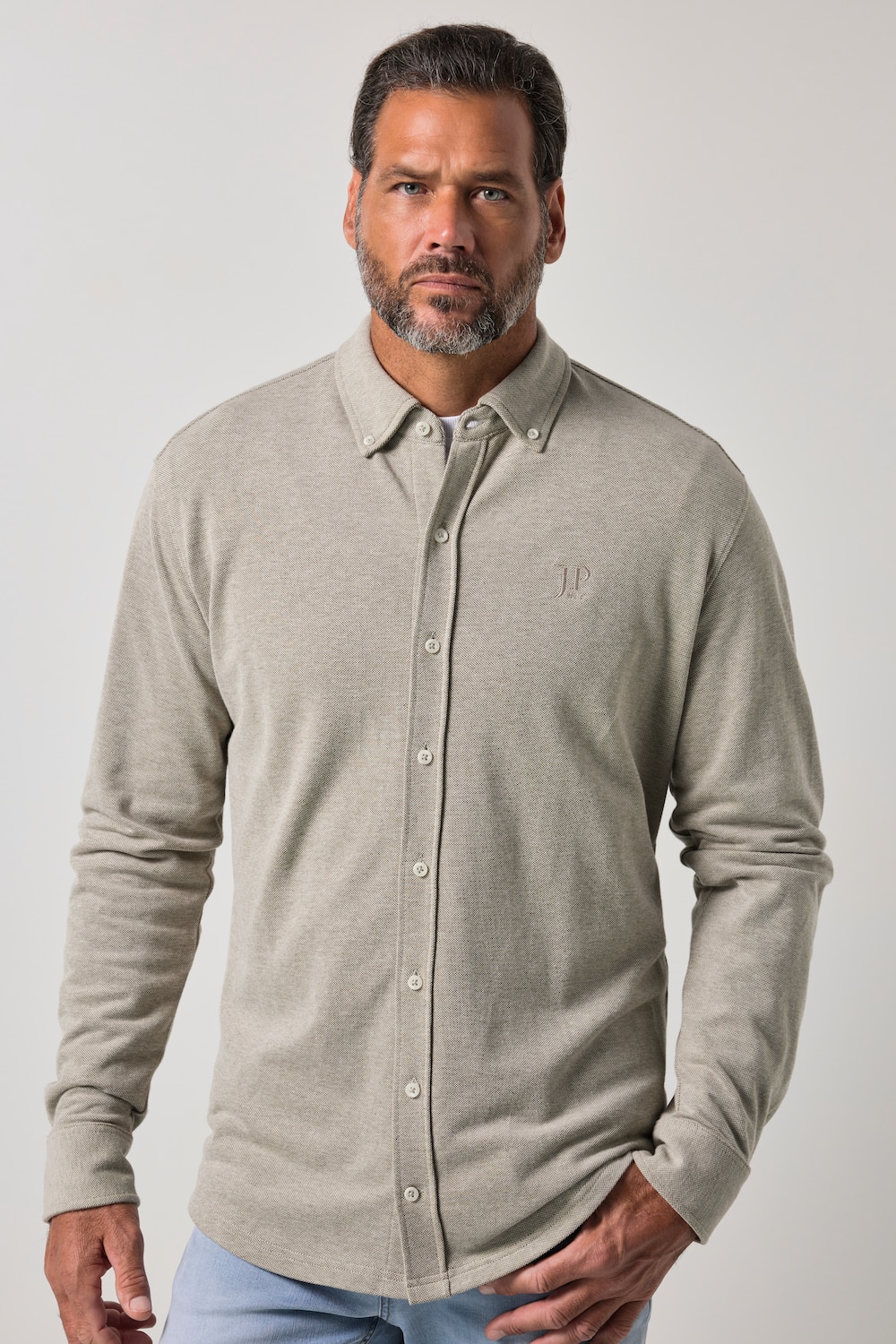 Piqué-Hemd, Langarm, Modern Fit, Buttondown-Kragen, bis 8 XL