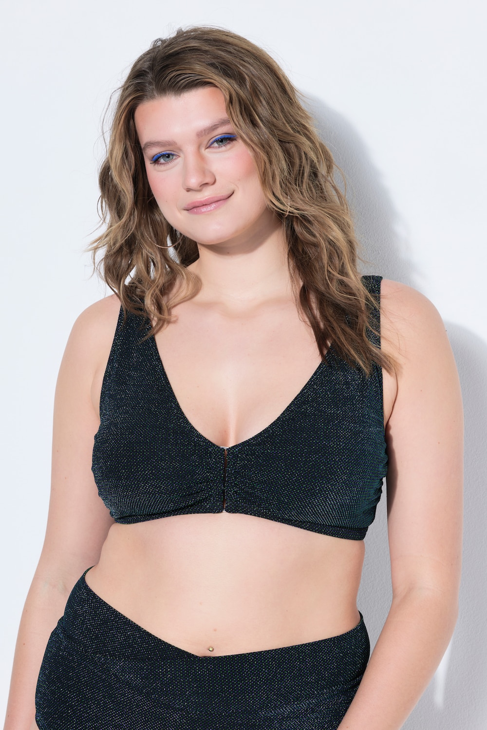 Bikini-Top, Glitzereffekt, Softcups, Zierring