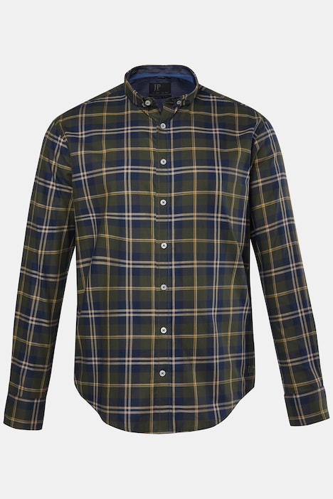 Chemise à carreaux, manches longues et petit col à pointes boutonnées, coupe Modern Fit - jusqu'au 8 XL
