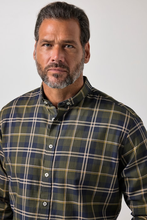 Chemise à carreaux, manches longues et petit col à pointes boutonnées, coupe Modern Fit - jusqu'au 8 XL